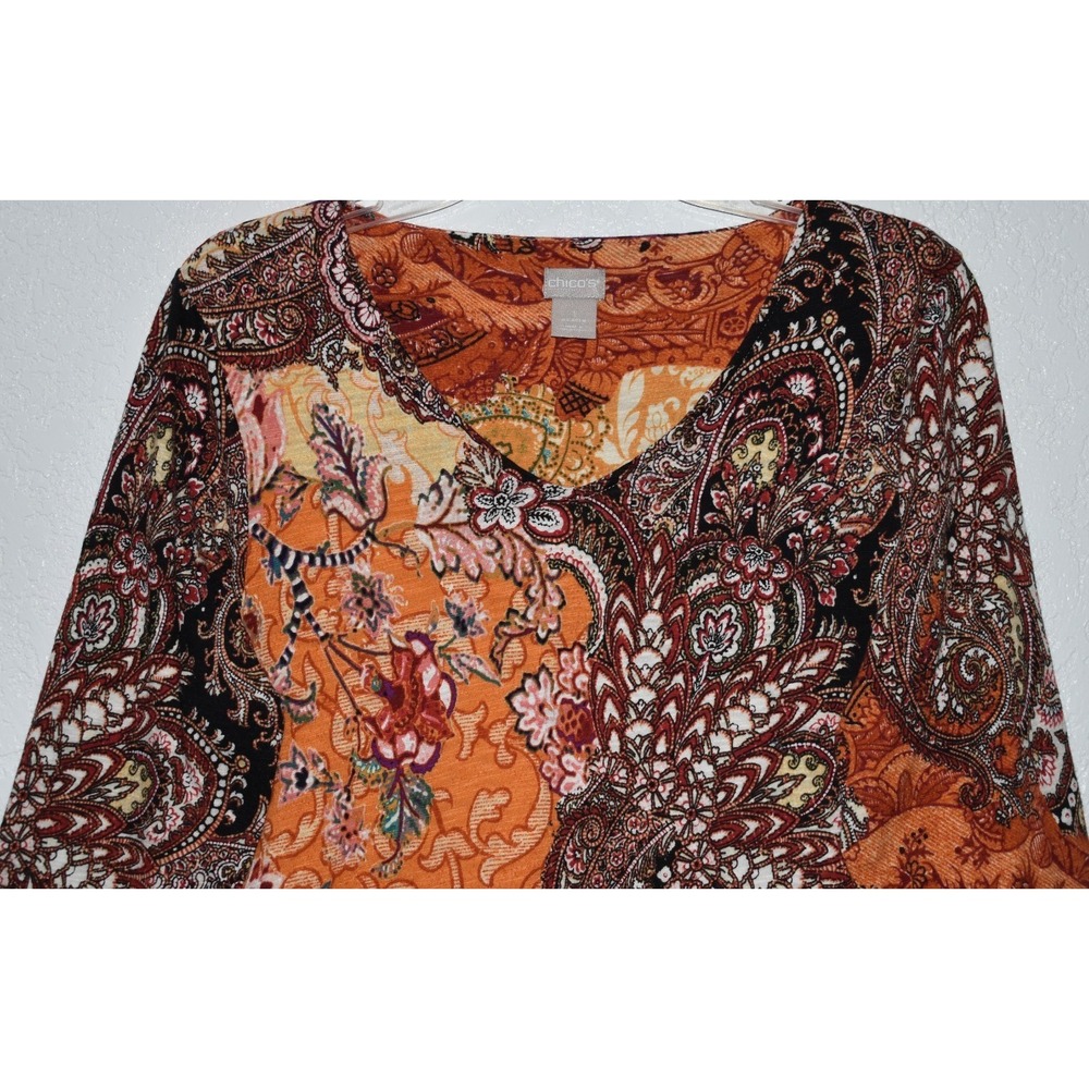 Chicos 1/Mediume Mix Print Tunic Top Multicolor Business Casual 3/4 Sleeve Vneck - Picture 4 of 15